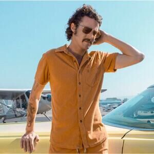 El Dandy Button Up Terry Cloth Burnt Orange Shirt Men's Size M